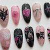 Хэллоуин Накладные ногти Полное покрытие Черная кошка Летучая мышь Любовь Уникальные украшения для ногтей Подходит для женщин Салонов красоты