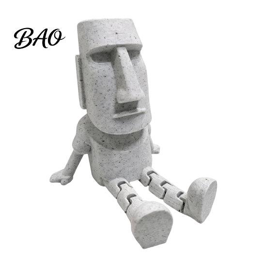 Moai Statue Model 3D Printed Action Figure, Movable Joints Articulated Easter Island Matte Black Desk Ornament Rock Sculpture, Mini Toy for