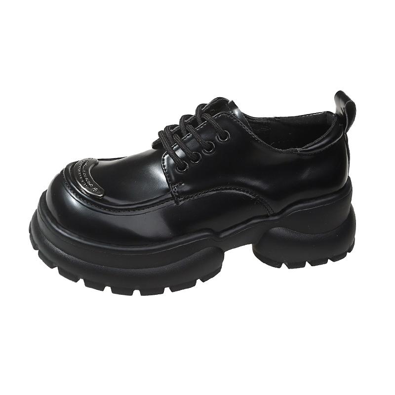 Loafers for Women 2024 Spring and Autumn Casual Fashion Thick-soled Heightening Lace-up Solid Color College Style Women's Shoes