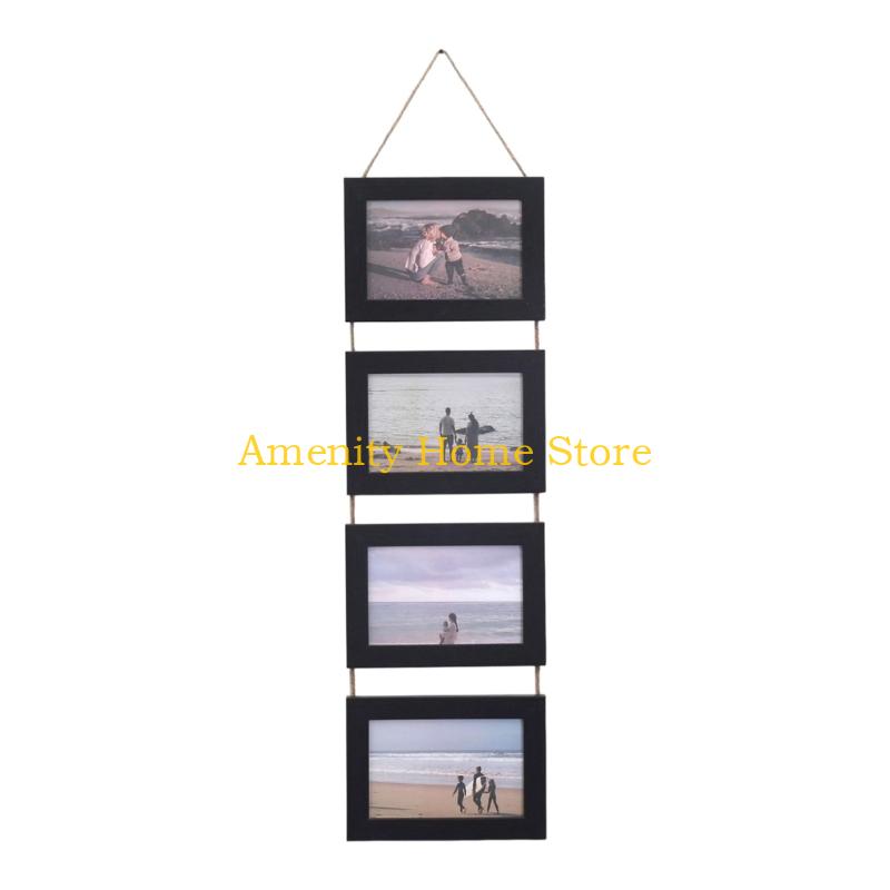 F26C Collage Picture Frames,4 Openings Hanging Photo Frame Set Display Horizontal Pictures for Wall Decors,4×6inch Photo