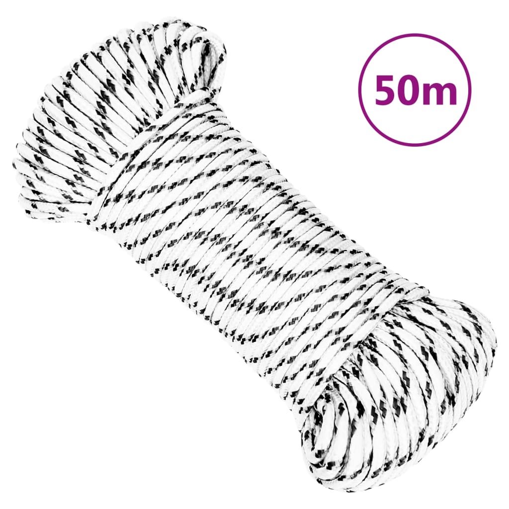 Vidaxl Pleciona Linka Żeglarska, Biała, 3 Mm X 50 M, Poliester