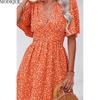 MODIQUE 2025 Summer New Women's Sexy Casual Floral Printing Ruffles Elastic Waist Short Dress Ladies X-Line Hot Batwing Sleeve V-Neck Dress