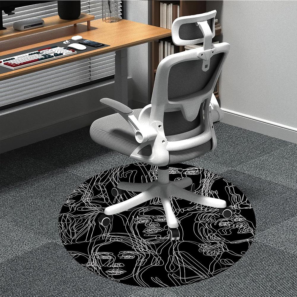1pc Abstract Faces Carpet, Round Non Slip Durable Large Size Office Carpet, Suitable for Office