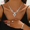 HY Fashion Necklace Artificial Stainless Steel Rhinestones Earrings Jewelry Set for Women Accessories Silver