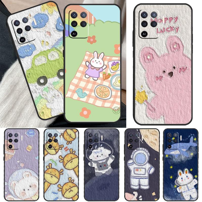 Чехол с корейской картиной маслом Kawaii Bears Rabbit для OPPO A5 A9 A31 A53 2020 A53S A1K A15 A16 A52 A72 A92 A83 A91 A54 A74 A94 Coque