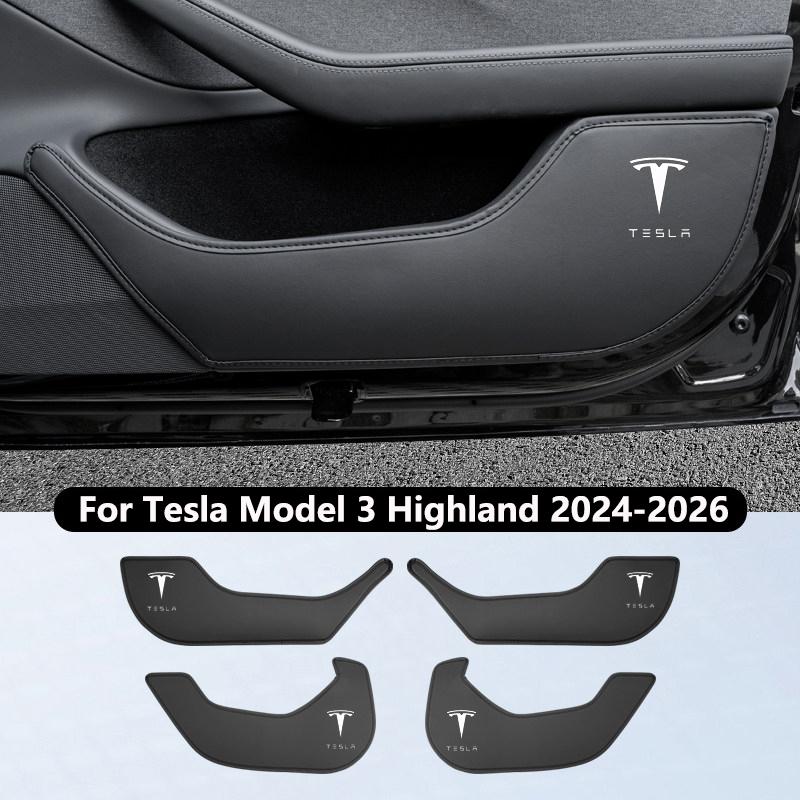 AMJ1 Car Door Anti-Kick Pads For Tesla Model Y Juniper / 3 Highland Leather Side Door Panel Protector Anti-Dirty Pad Car Decoration