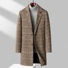 Мужское шерстяное клетчатое пальто средней длины для осени/зимы - Business Casual, с добавлением хлопка, уплотненное.