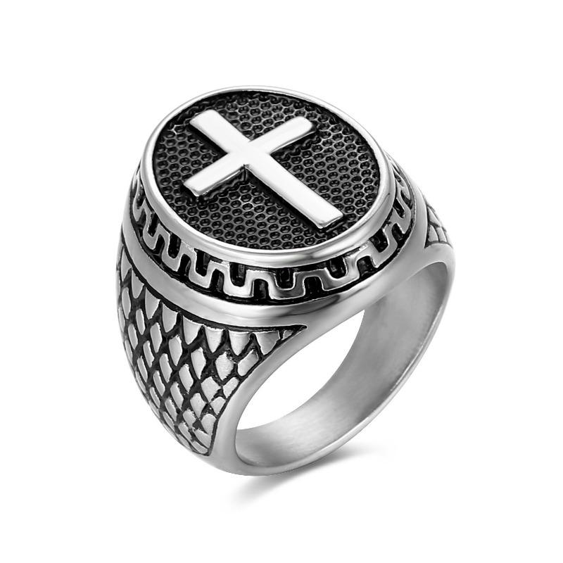 Мужское кольцо с крестом, модные ретро-ювелирные изделия в стиле хип-хоп, панк для мужчин, титановое стальное позолоченное кольцо на палец в стиле рэпера