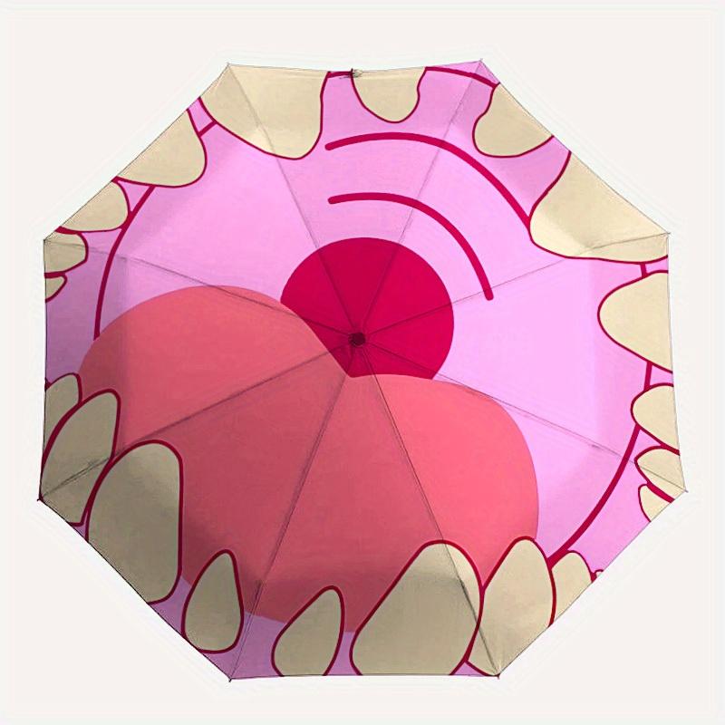 1pc Donut Teeth Automatic Open/close Folding Compact Umbrella, 8-Rib Sturdy Canopy, Lightweight Portable, Commuting Use, Gift, 131