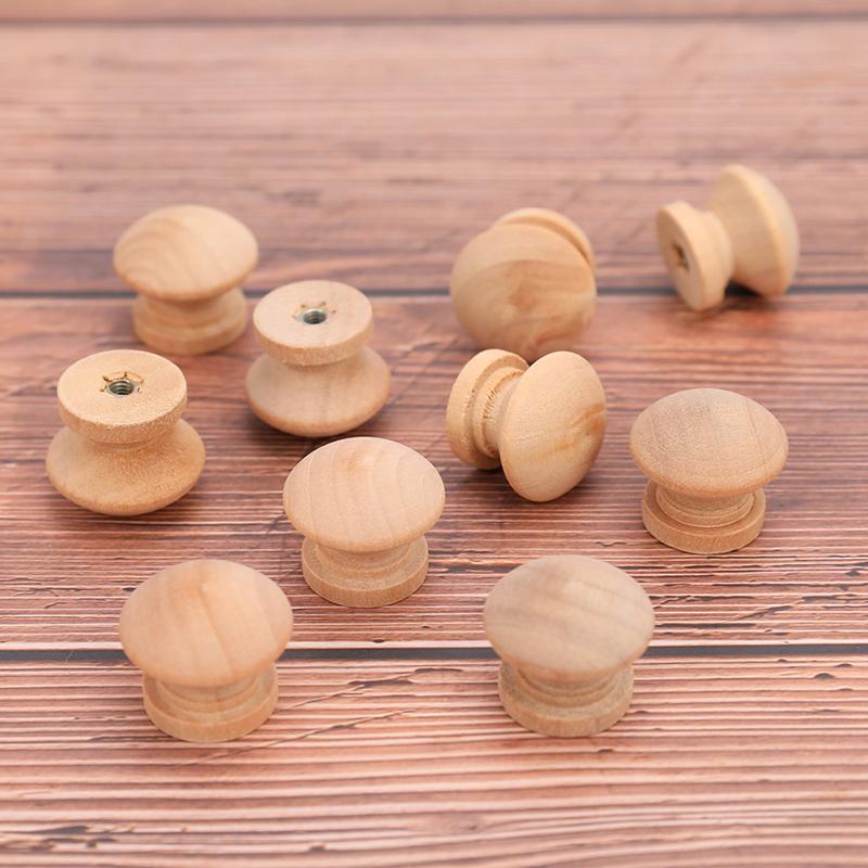 10Pcs Handles 2.4X2Cm Natural Wooden Cabinet Drawer Wardrobe Knobs Pull Handle