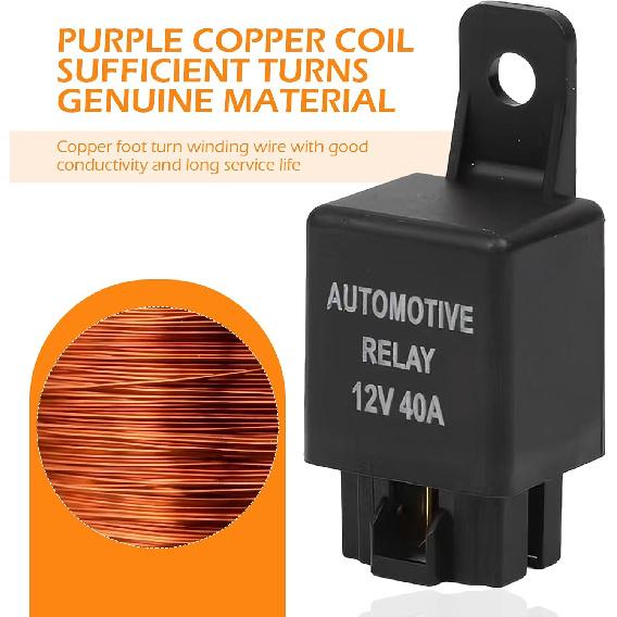12V 40A Relay, Auto Replacement Parts 4 Pin Relay, Universal Car Vehicle Motor Fuse Motor Switch Power for Fog Driving Light Wire Wiring Harness