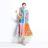 Spring Summer Women Turn-down Collar Shirt Vintage Print Oversize Long Loose Party Dresses