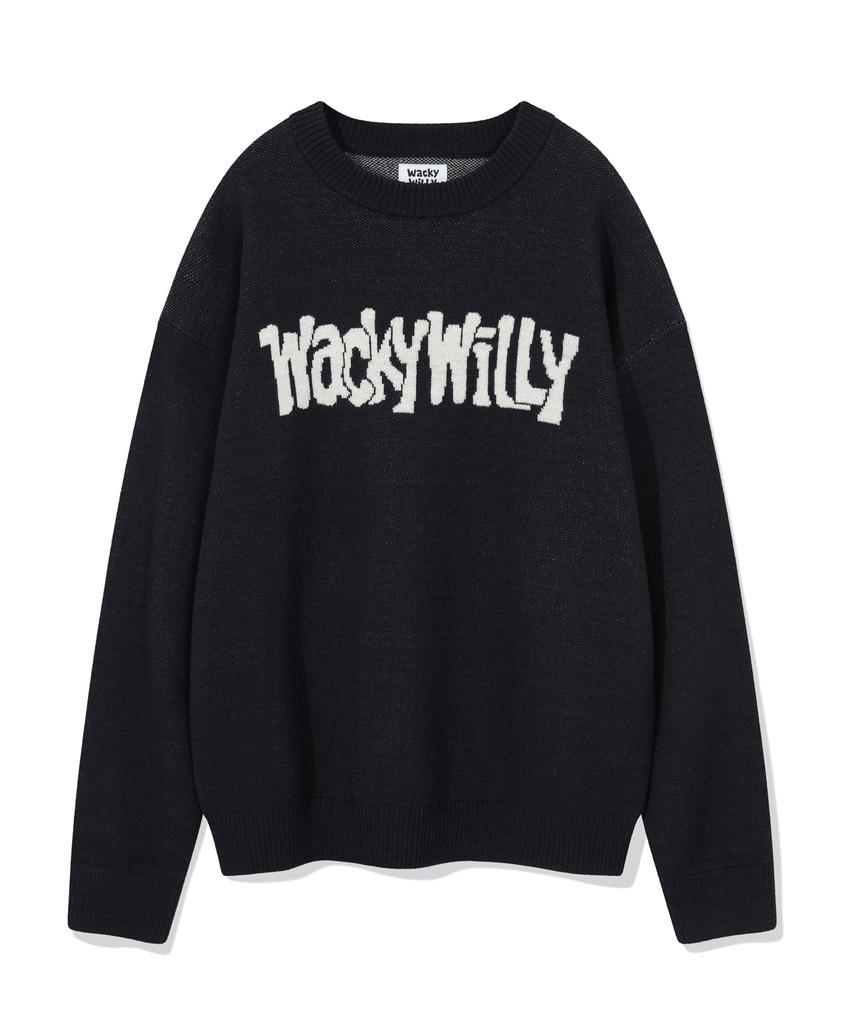 WACKY WILLY Lettering Pullover Sweater Navy