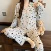 Red polka dot pajamas women's high-end spring and autumn cartoon shell embroidered edge long-sleeved loungewear set