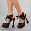 Fashion Hollowed Super Soft Upper Strappy Bow Design Women Pumps Summer Super High Chunky Heel Ladies Party Sandals Pole Dancing Heels