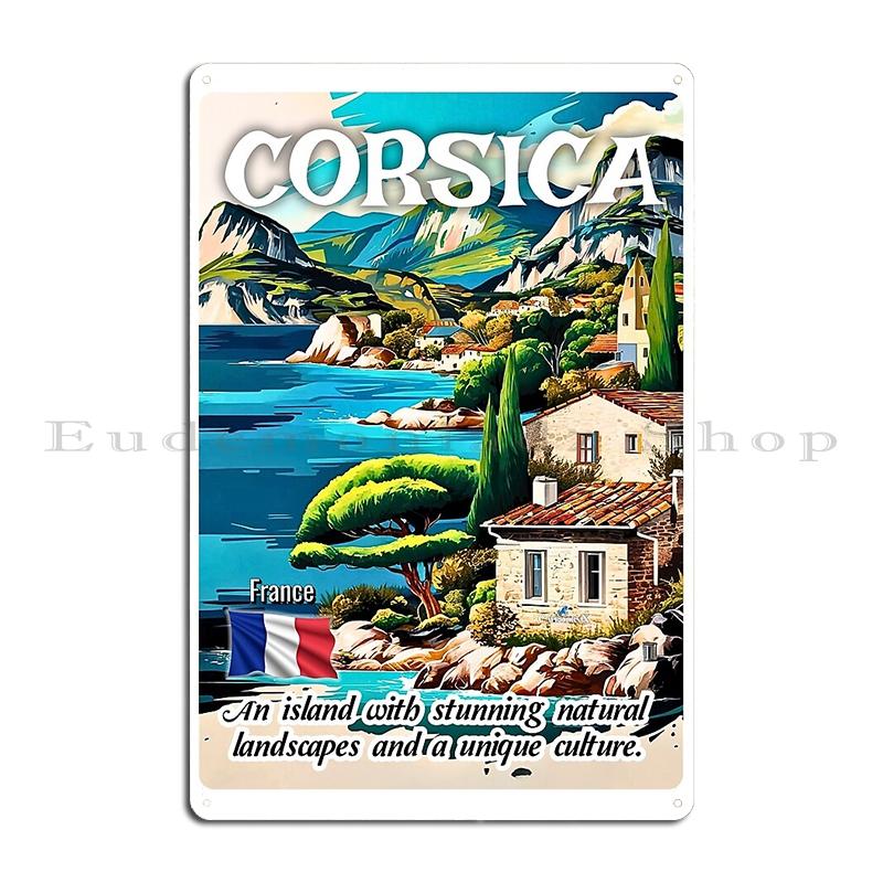 Fly To Corsica Travel Metal Plaque Poster Wall Mural Wall Plaque Garage Garage Designing Corsica Tin Sign Poster