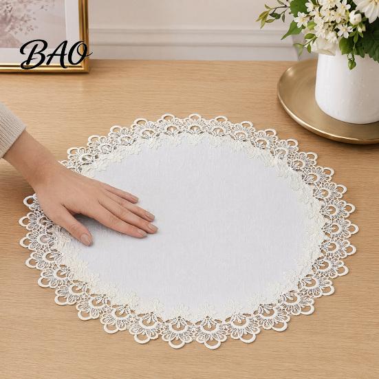 Flat Edge Placemat White Lace Placemat, Foldable Soft Anti-Wrinkle Table Mat, Heat Non-yellowing Resistant Non-Yellowing Durable Dining Protector for