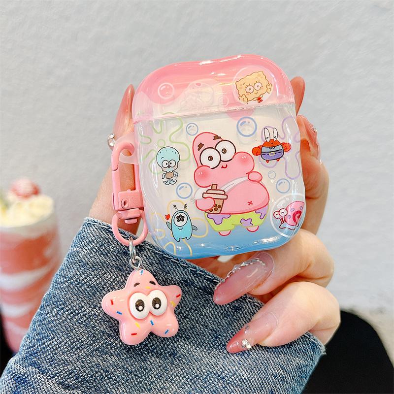 Cute 3D Cartoon SpongeBob Patrick Star Earphone Protective Case For Apple AirPods 1 2 3 4 Pro 2 Case With Pendant Cover