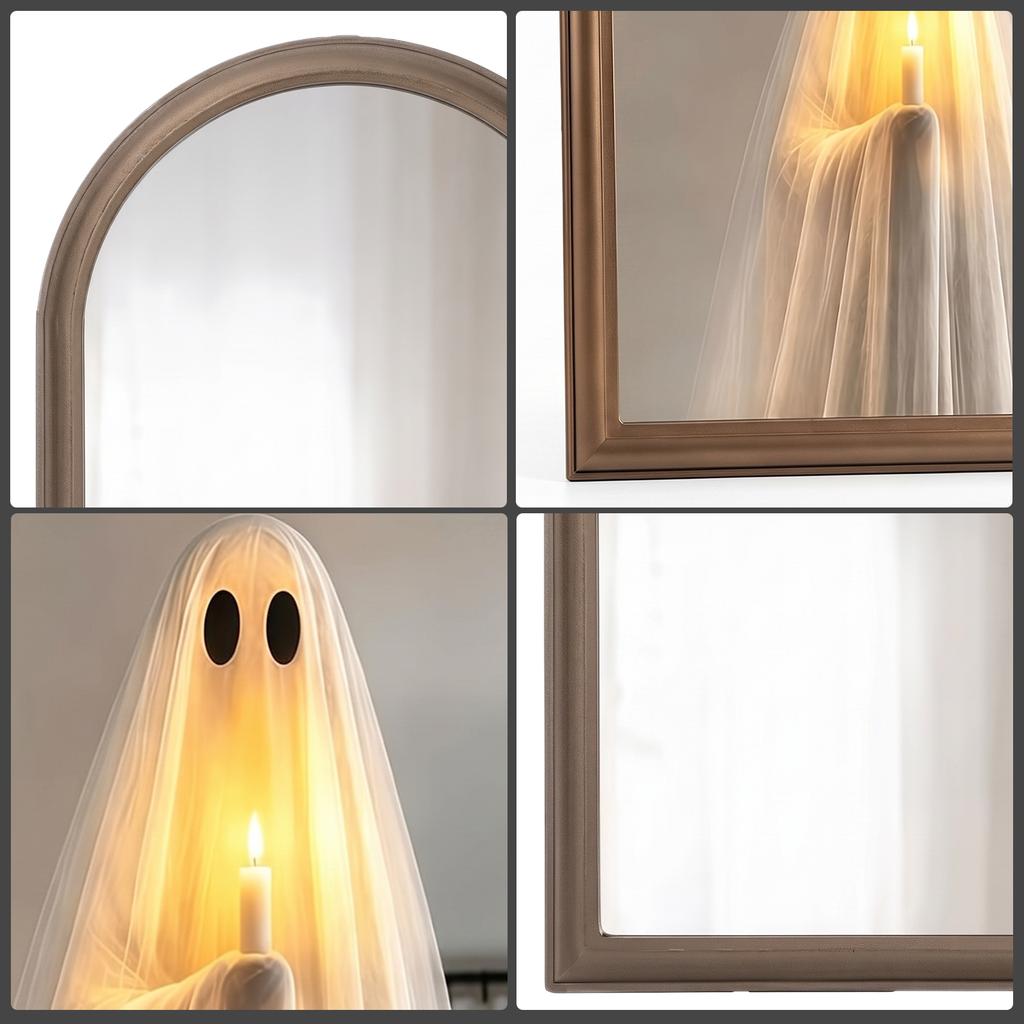 Halloween Arch Frame Ghost Mirror LED Glowing USB Powered Dual Mode Spooky Wall Table Decoration Display