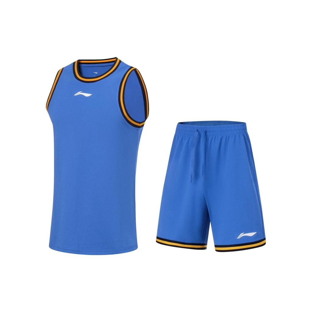 Li Ning Sports Basketball Series Logo Print Sweat-Wicking Comfortable Split Basketball Set Men Sportswear Beijing-Blue AATT001-8