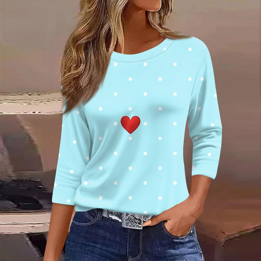 Women's Fashionable Casual Three Quarter Sleeve Printed Round Neck Top