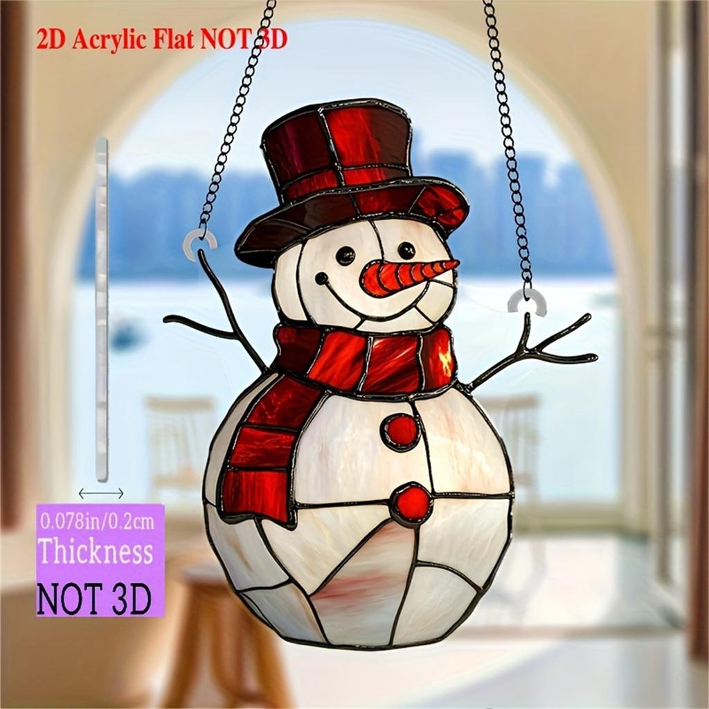 2D Red Snowman Light-Catching Acrylic Window Hanging, Christmas Indoor And Outdoor Holiday Decoration, 20cm*16cm