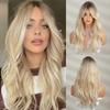 Synthetic Long Wavy Curly Ombre Blonde Color Wig Hair with Side Bang for Women Ladies Heat Resistant Party Daily Hair