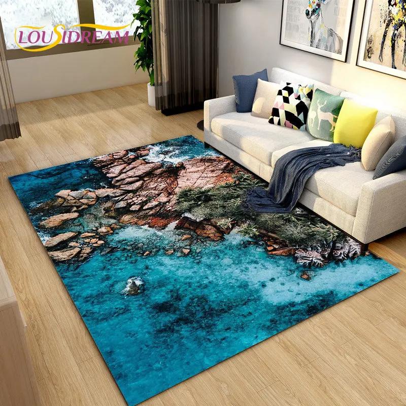 3D коврик с океаном, морской водой, пляжем, водным пейзажем, коврик для гостиной, спальни, дивана, коврик для двери, детский нескользящий напольный коврик