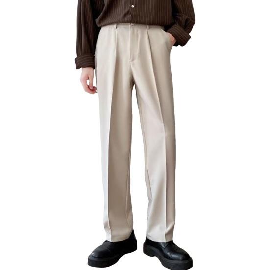 Men Suit Pants Button Zipper Closure Straight Leg Slacks Solid Color Loose Formal Business Style Office Wear Trousers