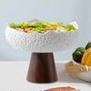 Ceramic Dessert Plate Appetizer Modern Dinnerware Multipurpose Serving Bowl Wooden Base for