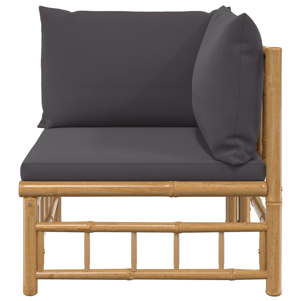 Vidaxl Narożna Sofa Ogrodowa Z Ciemnoszarymi Poduszkami, Bambusowa