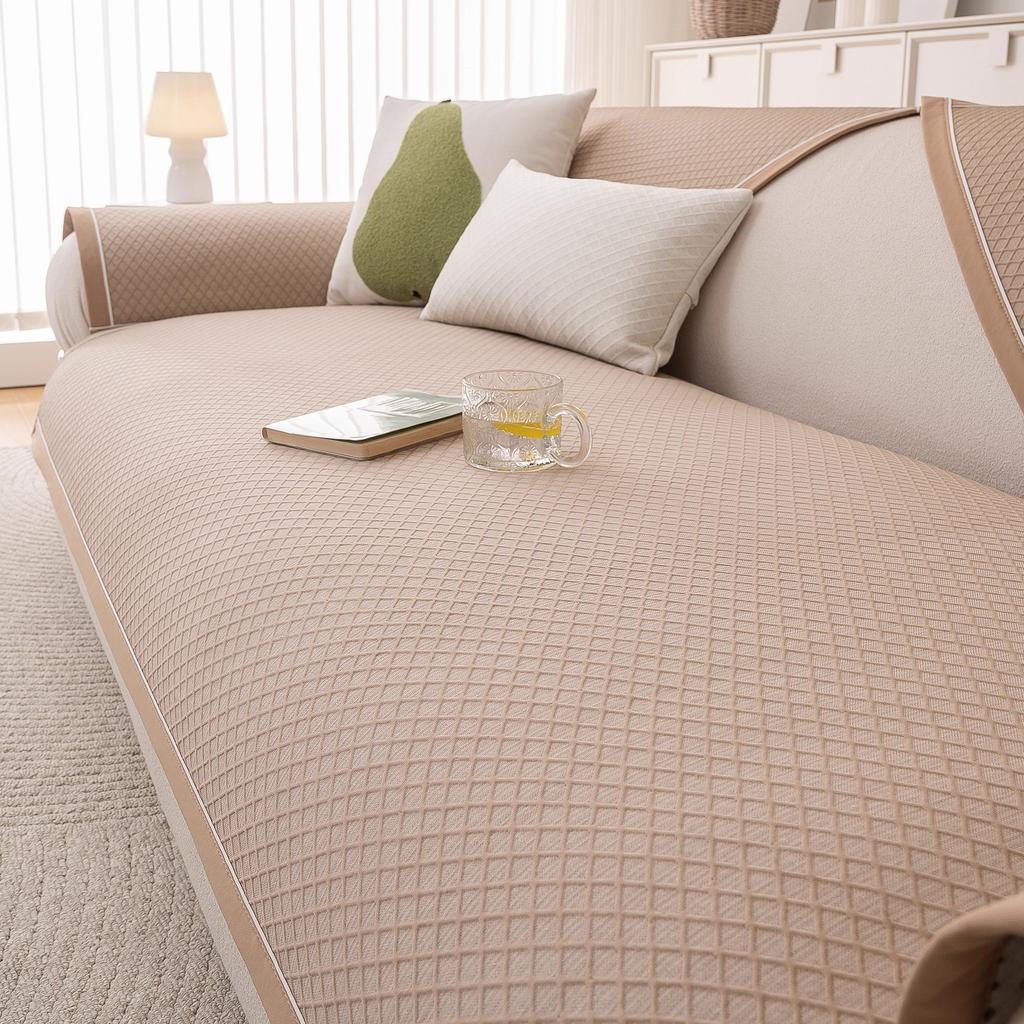 Summer Day Ice Silk Sofa Cushion Cover 2025 New Solid Color Non-slip Cool Sofa Mat Cover Cloth Towel Light Luxury