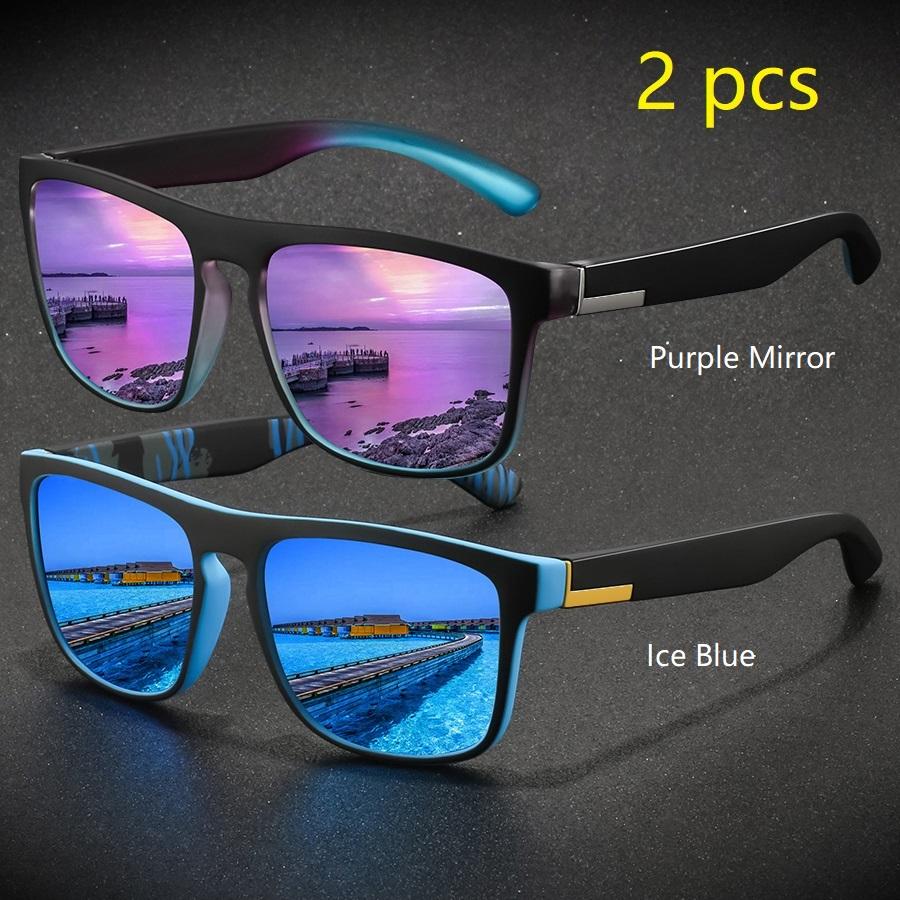 2 предмета модные винтажные квадратные спортивные солнцезащитные очки для мужчин и женщин для вождения и рыбалки брендовые дизайнерские солнцезащитные очки ретро мужские очки UV400