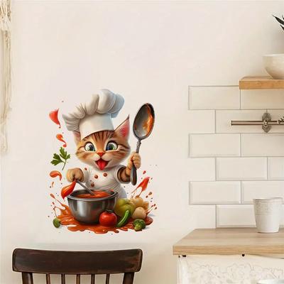 Многоразовая Мультяшная Кошка Мышь Шеф-повар Кот Кухонная Наклейка Водонепроницаемая Самоклеящаяся Декоративная Наклейка ПВХ Наклейка на Стену Столовая