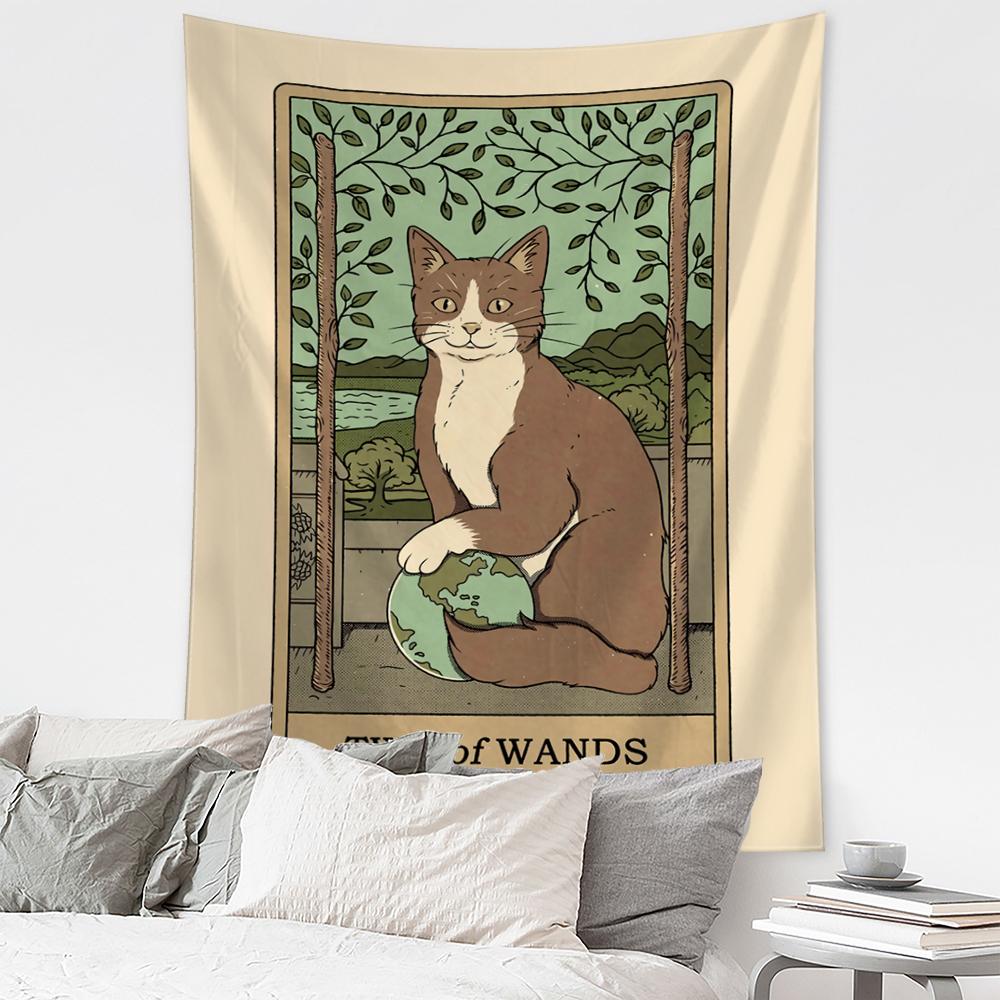 Гобелен с принтом кота Ковена, колдовство, хиппи, тапиз, настенный подвесной богемный мандала, художественный эстетический декор комнаты