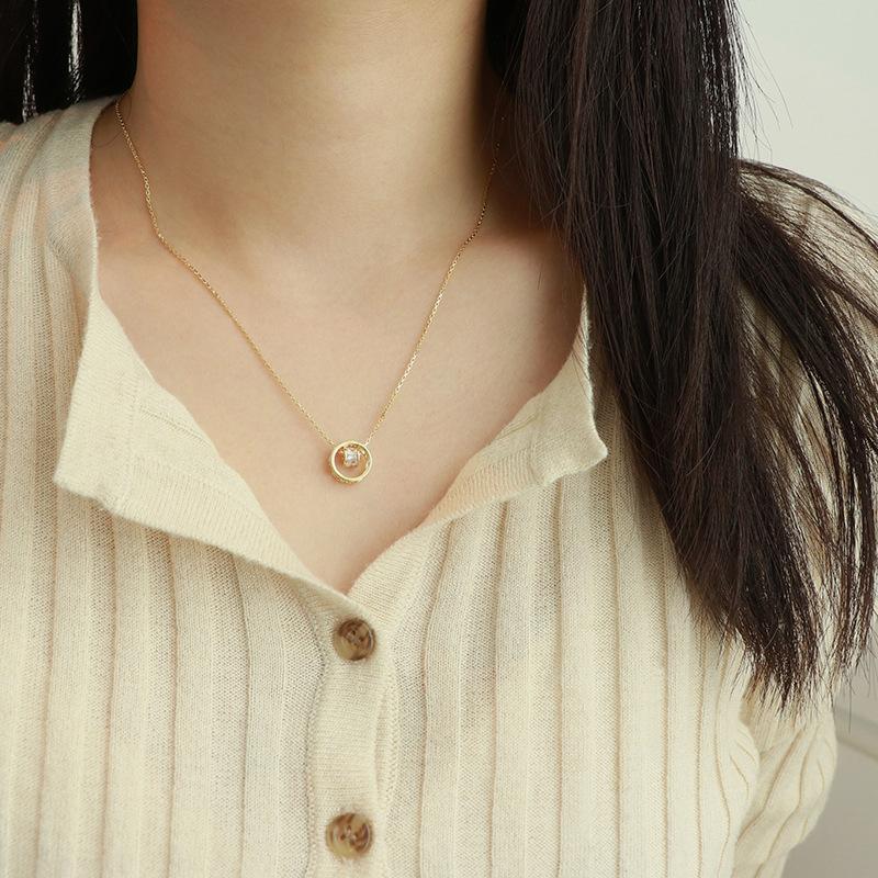 Круглое маленькое ожерелье на талию, женское, легкое, роскошное, нишевое, дизайн, кольцо из нержавеющей стали с бриллиантами и подвеской