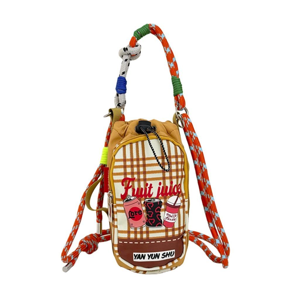 Lightweight Drawstring Crossbody Bag Cartoon Thermal Mugs Carrier Bag Nylon Shoulder Bag Walking