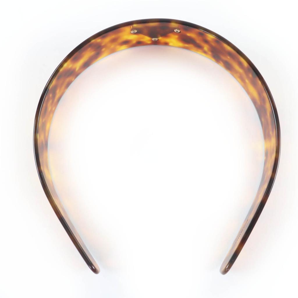 Great PRADA Current Triangle Logo Tortoiseshell Pattern Plex Headband 1IH082 Used
