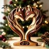 Decorative Wooden Animal Ornaments Ornament with Stable Base, Double Layer Carved Figurine, Rustic Wood Crafts for Office Heart Shape Sculpture
