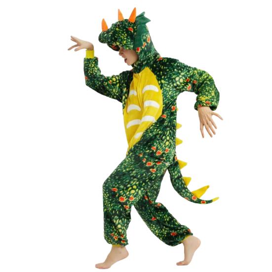 One-piece Cartoon Dinosuar Pajamas Cosplay Costume Halloween Parties Role-Playing Outfit Thick Flannel Sleepwear Winter Warmth Homewear Clothes