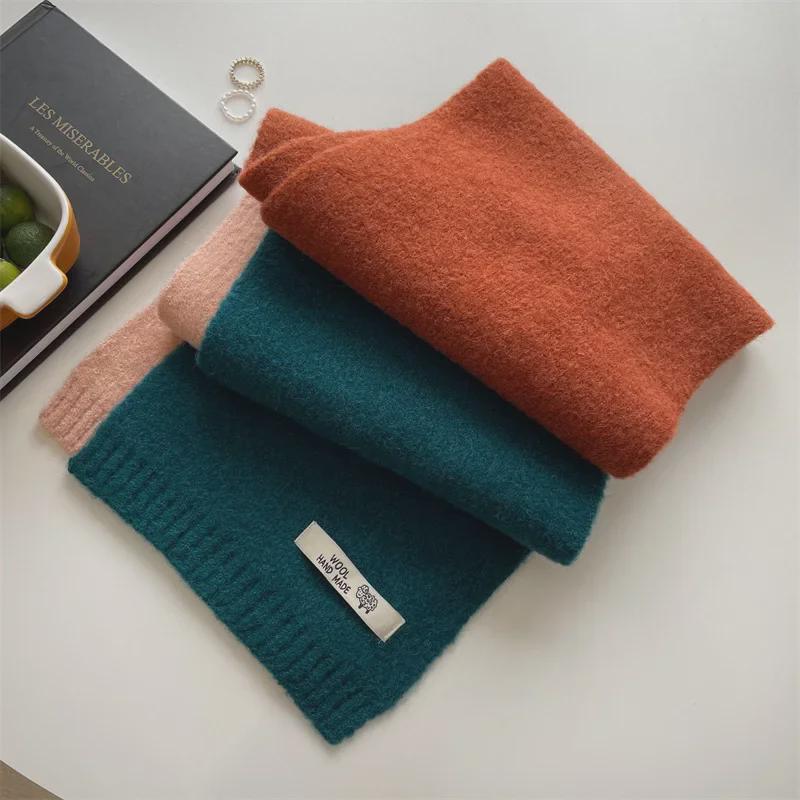 Women's Warm Korean-Style Rose Pink Wool Knit Scarf