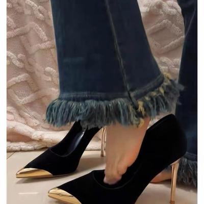 Temperament черные замшевые туфли на высоком каблуке женские новинка 2025 года весна-осень банкетные туфли imperial sister с заостренным носком и тонким каблуком