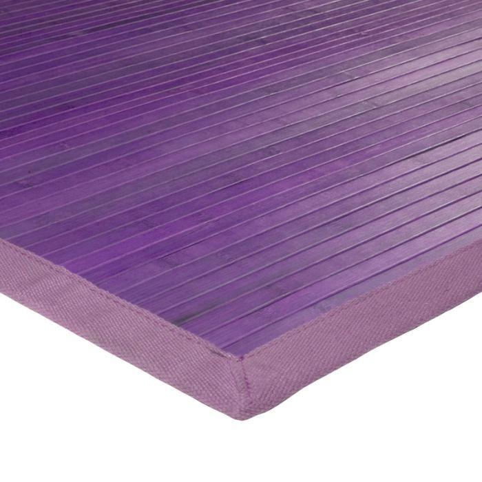 Tapis en bambou larges lattes et ganse violet 70x120