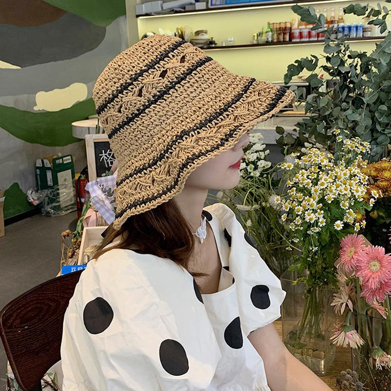Тканая рыбацкая шляпа, женская корейская версия лица, маленькая летняя солнцезащитная соломенная шляпа, связанная крючком, маленькая свежая складная солнцезащитная шляпа с большими полями, прилив 