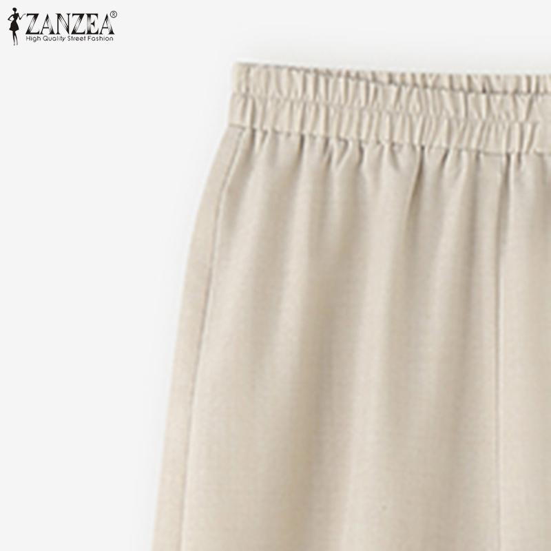 ZANZEA Женские повседневные брюки свободного кроя с эластичной талией и кружевной отделкой