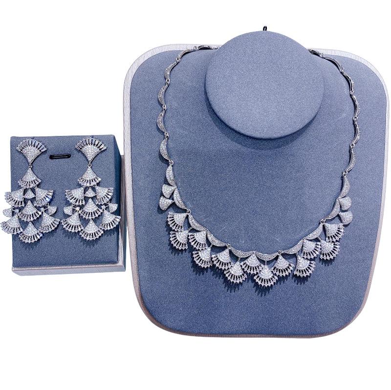 Art Deco Tiered Fan Fringe Choker Set Gunmetal Rainbow Crystal Tassel Statement Drop Earrings