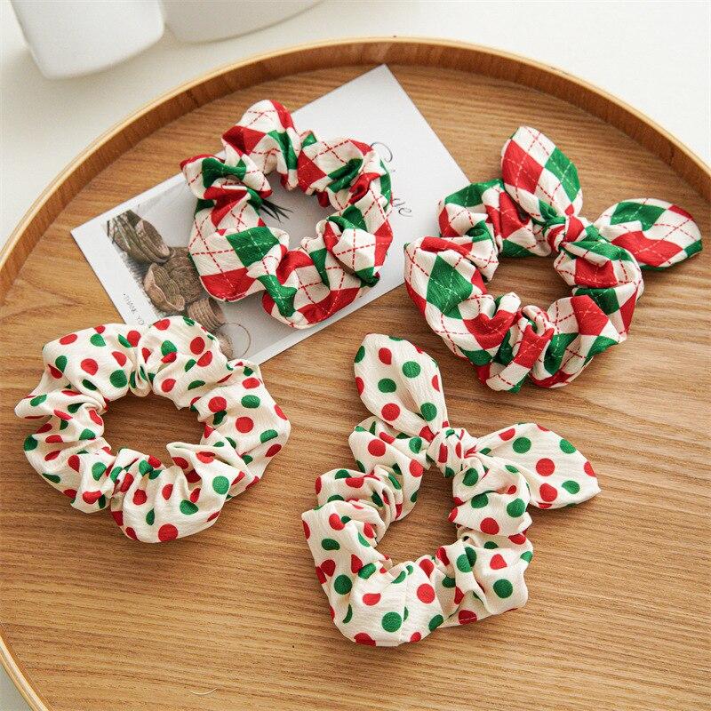 Новый Рождественский принт с бантом, петля для волос, модная эластичная повязка для волос в горошек, веревка для волос, кольцо для волос, резинка, женское украшение для волос, головной убор, подарок