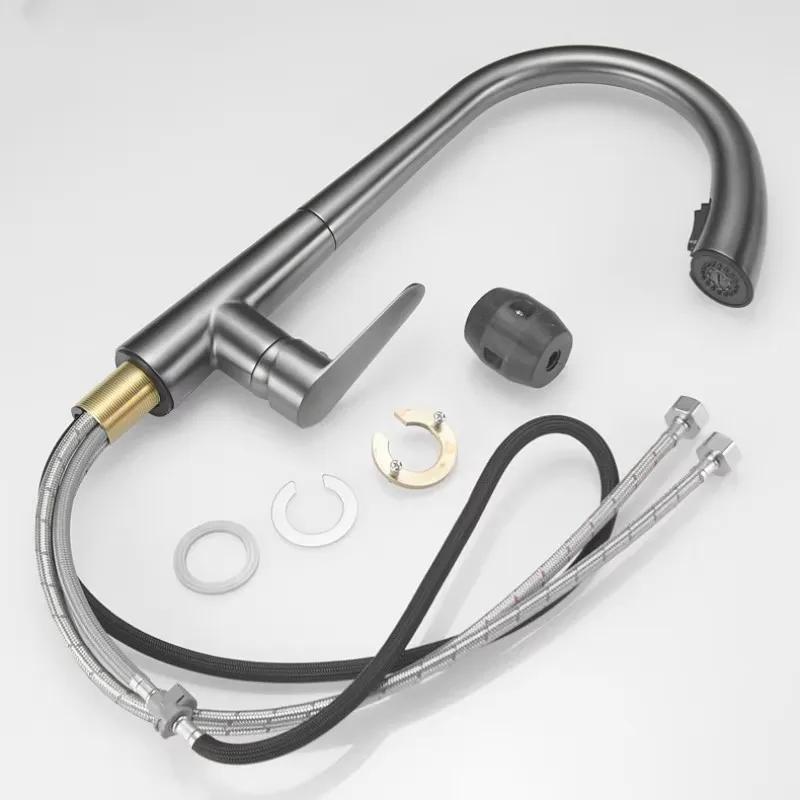 Смеситель для кухонной мойки пистолет серый скрытый выдвижной кран для горячей и холодной воды из латуни, нержавеющая сталь