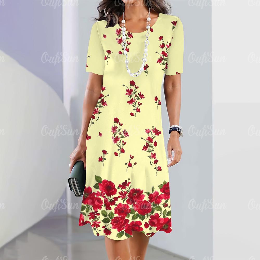 Elegant Women‘S Dress 3d Flowers Print Woman Clothing Casual Fashion A-Line Skirt Summer Oversized Female Beautiful Dresses 2024