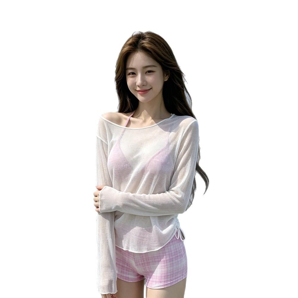 Swimsuit women's 1011 new bikini seaside hot spring sexy retro long-sleeved blouse split vacation swimsuit hot spring